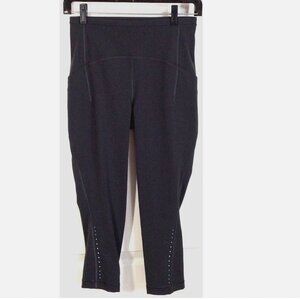 Lululemon Charcoal Gray Zip Pocket Logo Cropped Athletic Pants Legging 6